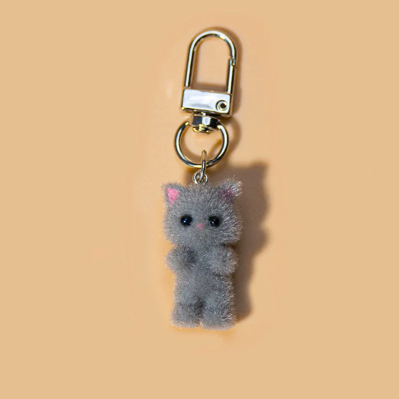 New Cute Cartoon Mini Flocking Cat Keychain Pendant Resin Girls Exquisite Cat Backpack Decoration Pendant Birthday Gifts