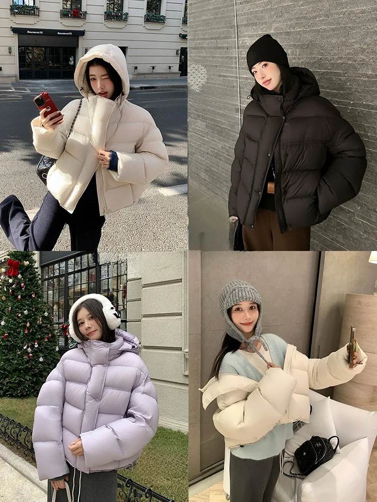 

EKOOL Puffer Jaet Women's ort Sle Du down Bread Coat Warm Winter New Arrival 90% White Du Feather Hooded Outerwear