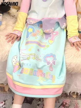 일본 귀여운 콘트라스트 레터 프린트 여성 스커트, 귀여운 Y2k 미적 팔다 A 라인 소녀, 시크한 하라주쿠 스커트, 패션