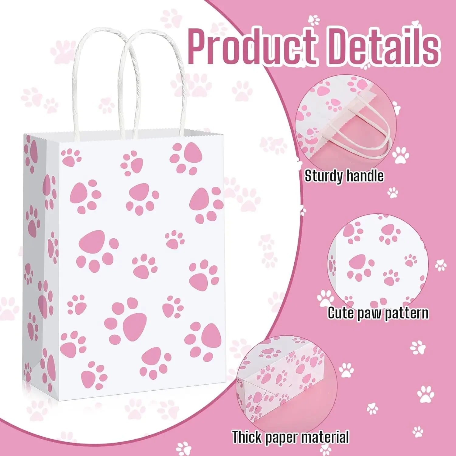 10-60PCS New Animal Paw Print Cartoon Gift Shopping White Card Paper Bag Clothing Gift Bag Eco-Friendly Kraft Paper Handbag