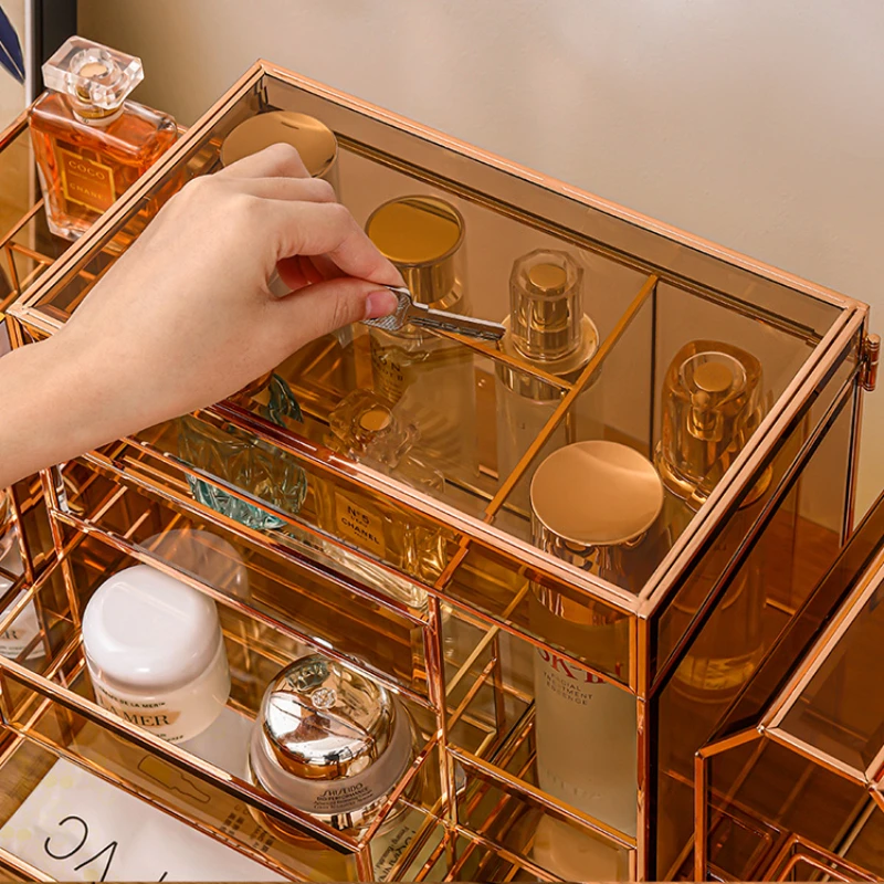 Drawers Transparent Makeup Box Storage Glass Set Brush Luxury Make Up Box Cosmeticos Perfume Lipstick Kosmetik Organizer Dresser