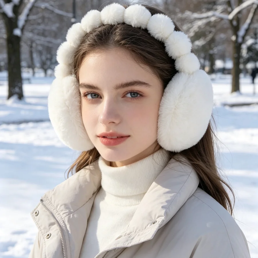 Winter Cycling Ear Protection Against Cold and Frost, Foldable and Thickened Faux Rabbit Fur Ear Warmers for Outdoor Use in Winter, Available in Multiple Colors