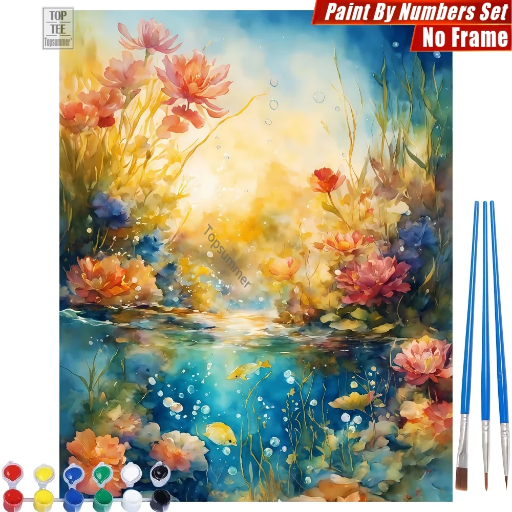 

Underwater Dream Flowers Paint By Numbers Kit - Underwater Flowers Dreamy Canvas Wall Art Day Of The Dead Gift For Friend