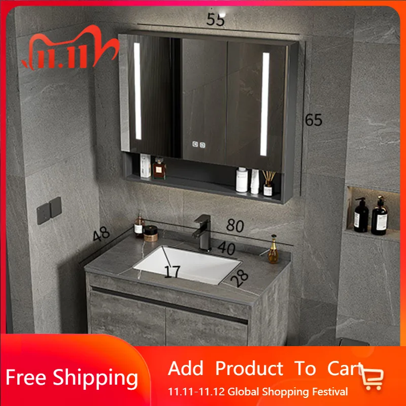 

Modern Bathroom Cabinet Integrated Ceramic Space Aluminum Combination Storage Gray Display Service Archivadores Home Furniture