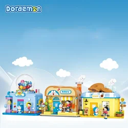 New Doraemon Building Block Original Causeway Roast Shop Prop House Street View Model Tabletop Decorations Children's Toys Gifts