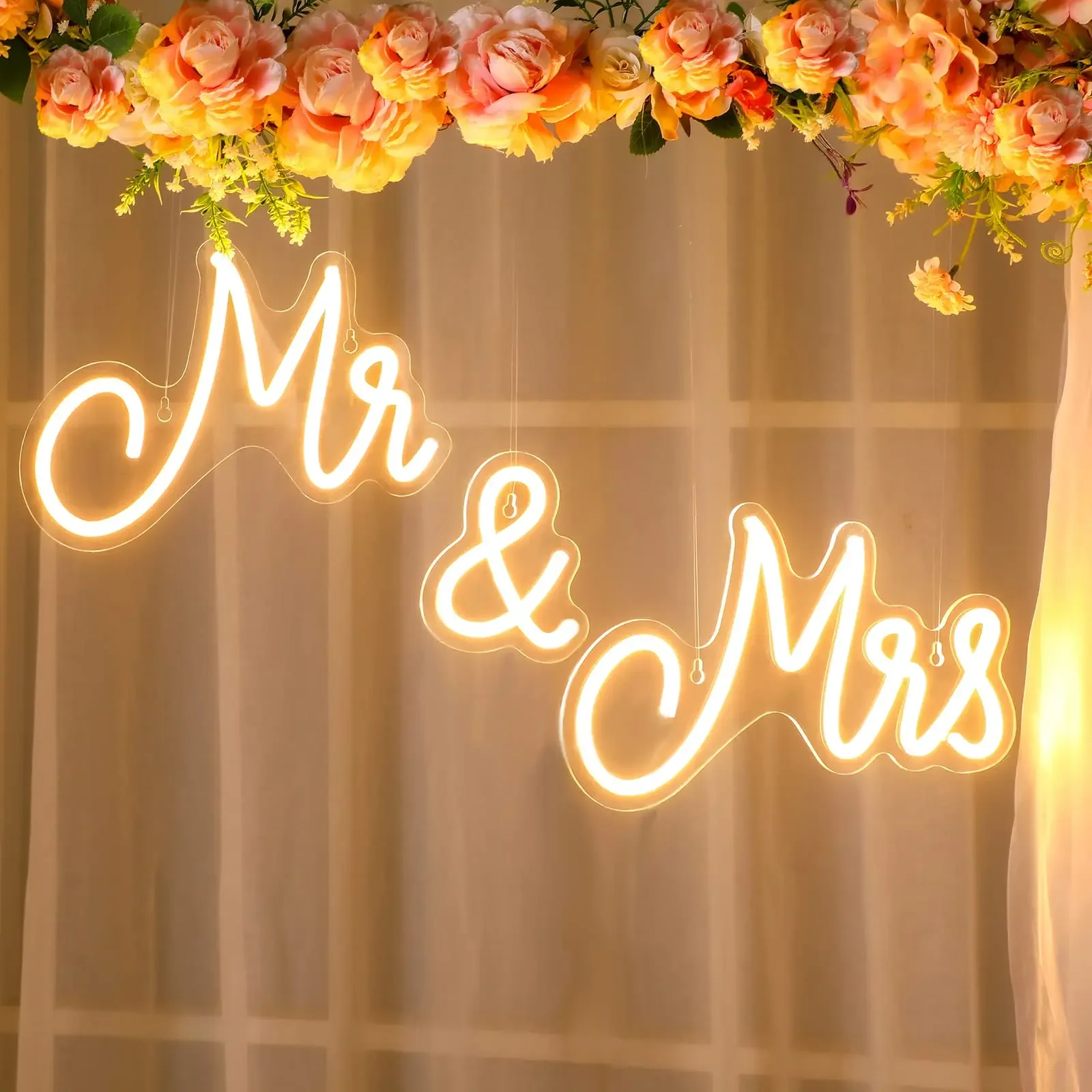 

Mr and Mrs Neon Sign LED Backdrop Wall Decor for Wedding Neon Light USB Reception Decoration Gift Anniversary Engagement Banquet