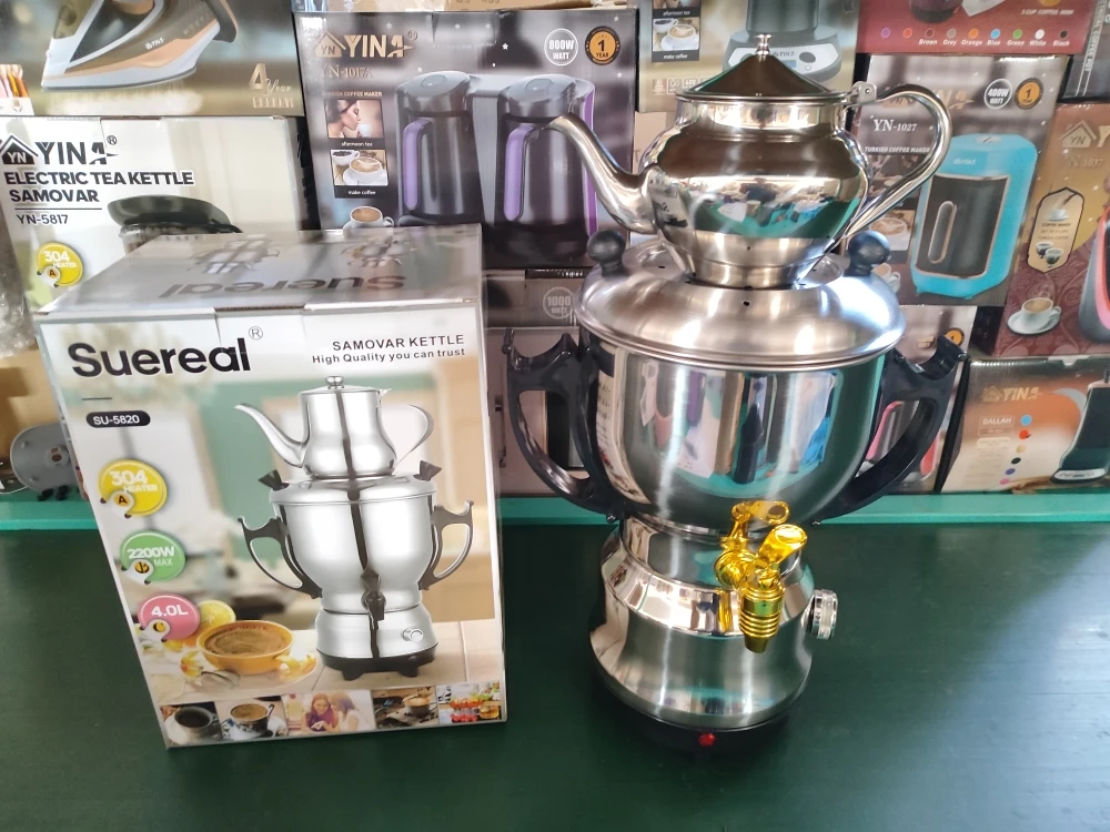 220-240V 2200w Turkish Samovar Electric Kettle Tea Maker 4L+1.6L 304Stainless Steel Temperature Adjust