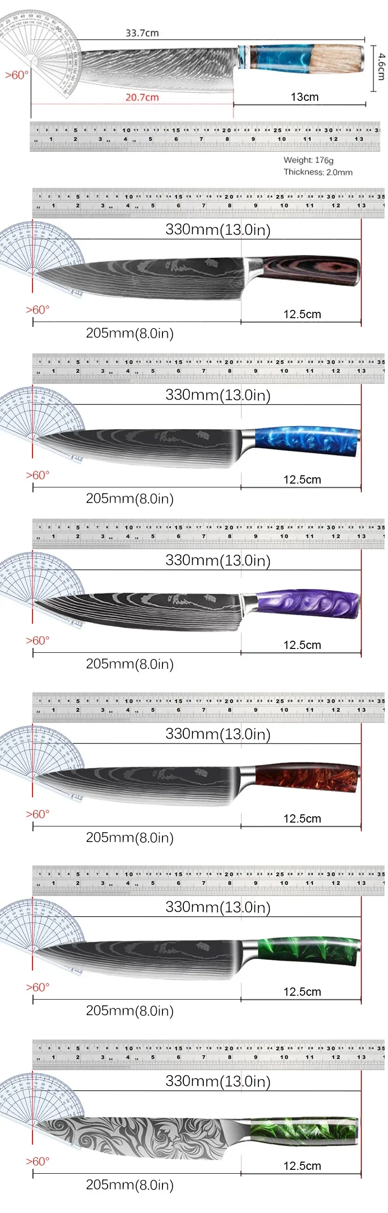 WXCOO Japanese Kitchen Chef Knives Laser Damascus Pattern Ultra-Sharp Santoku Knife Meat Cleaver Fruit Peeler Fish Fillet Knife view 6