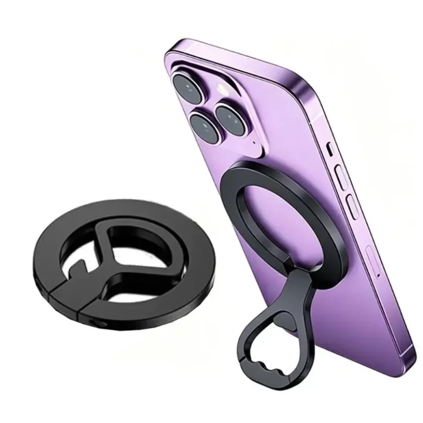 Support magnétique fin en métal pour téléphone, avec anneau et poignée pour les doigts, et ouvre-bouteille intégré, compatible avec tous les types de smartphones, pour utilisation sur bureau.