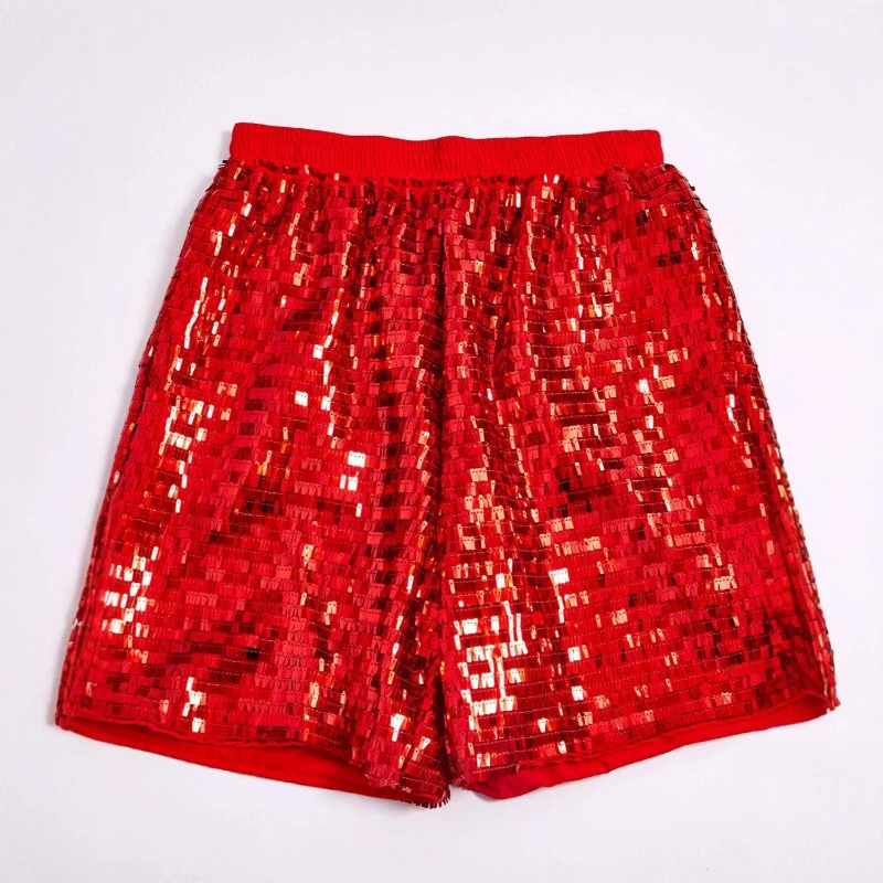 2026 Summer Sequin Shorts for Men,Multi-Color Versatile Elastic Waist Loose Fit Street Style Cool &Trendy Men's Sequined Short