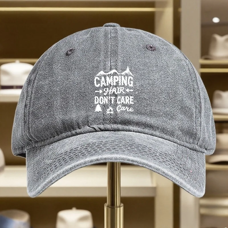 

Unisex "Hair Don't Care" Printed Black Baseball Cap Vintage Adjustable Dad Hat Sun-Protective Bestseller for Spring Summer Autum