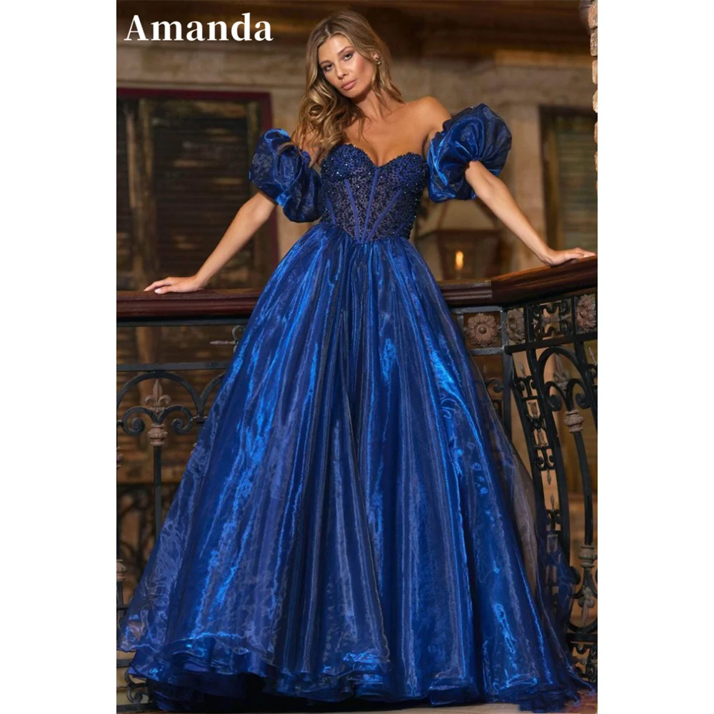 

Amanda Sexy Tube Top فساتين سهره فاخره2023 Elegantly Tulle A-line Prom Dresses Bule Removable Puff Sleeves Vestidos De Noche