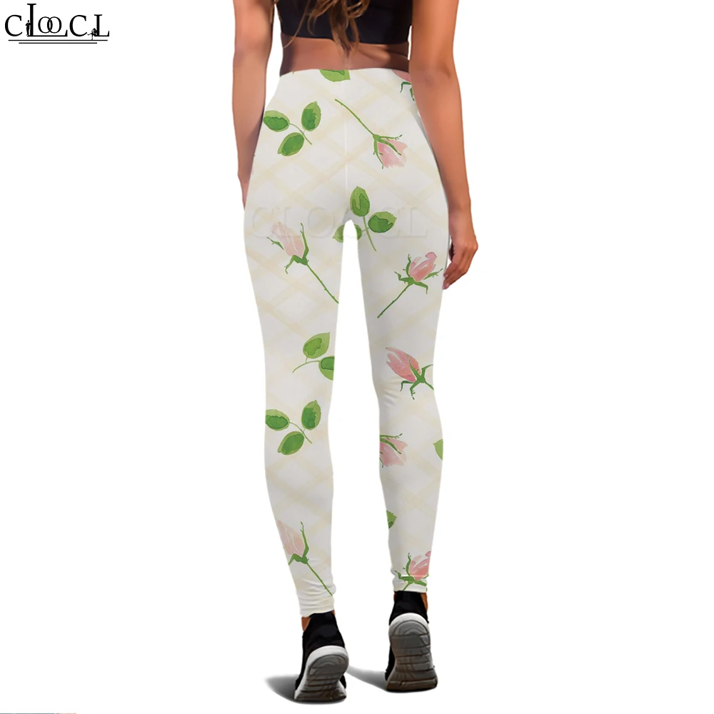 CLOOCL Fashion Casual News Workout Trousers Women Seamless Legging Pink Rose Print Legins Pants Clothing