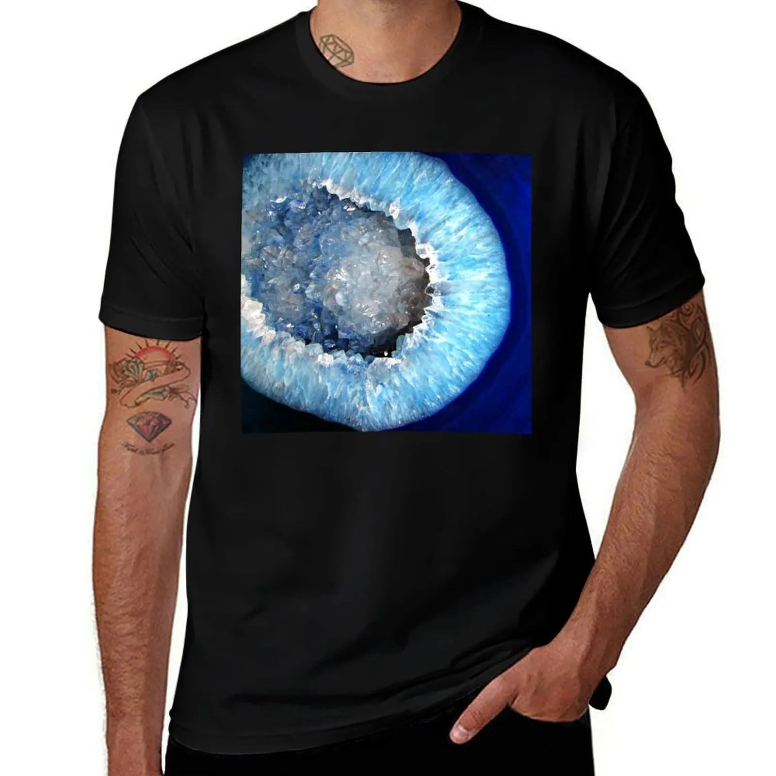 

Blue Crystal Geode T-Shirt hippie clothes cotton graphic tees Aesthetic clothing funny shirt cotton T-shirts for men cotton