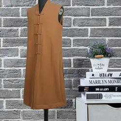 2024 Monk Clothing Cotton Linen Thin Buddhist Robe Long Vest Shaolin Monk Kung Fu Suit Martial Arts Tai Chi Uniform For Summer