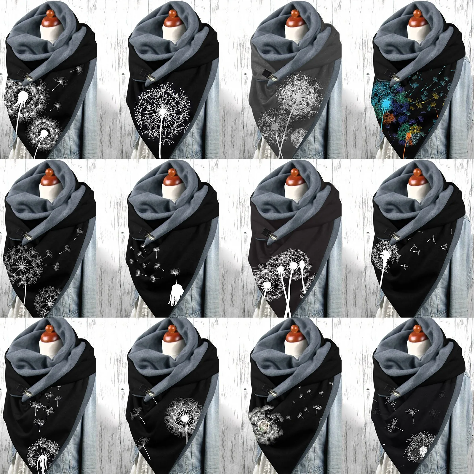 

Vintage Print Women Scarf Hijabs Female Lady Button Wrap Multi-Purpose Shawl Scarf Warm Warm Windproof Winter Scarf Foulard шарф