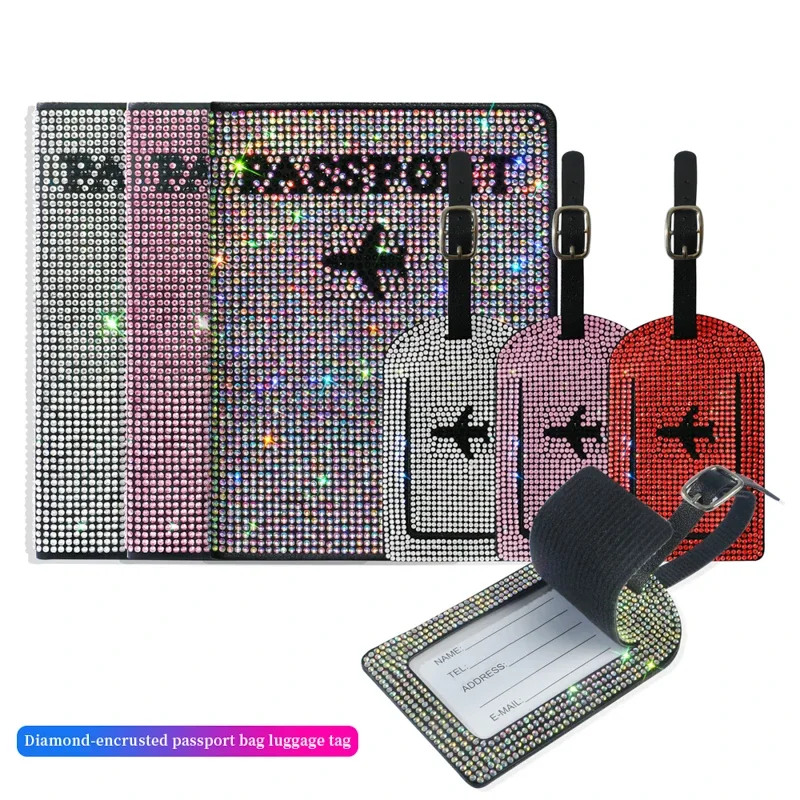 Rhinestone Crystal Women Set Car Key Purse Bag Passport Holder Cover License Plates Luggage ID Tag Board Collection Baggage Tags