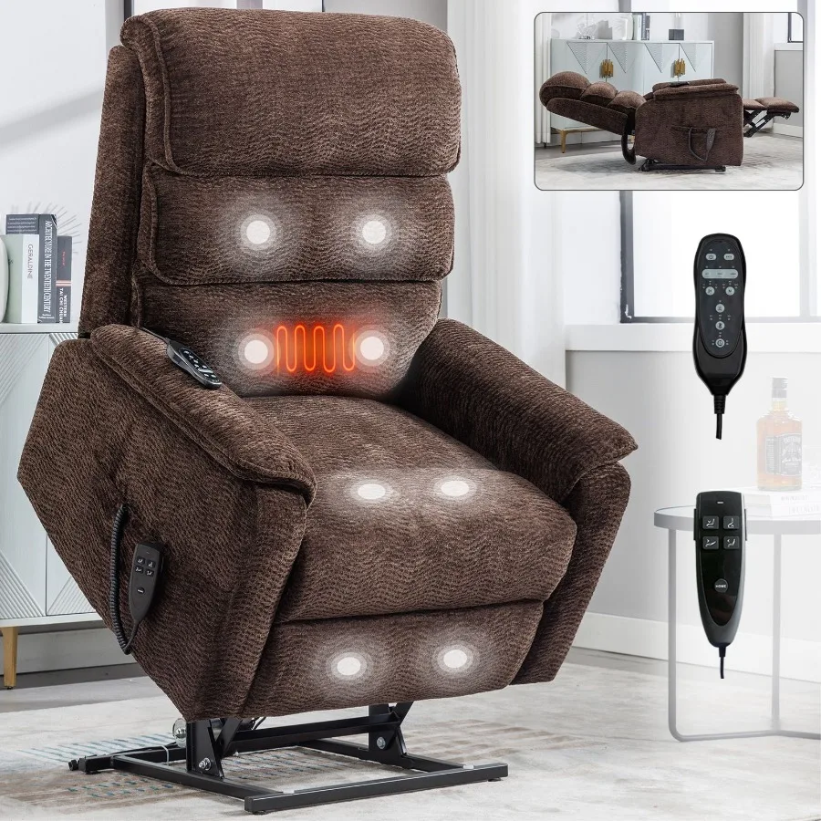 

Brown Chenille Dual Motor Infinite Position Up to 350 LBS Power Lift Recliner Chair with PowerRemote Heat Massage and Heavy Dut