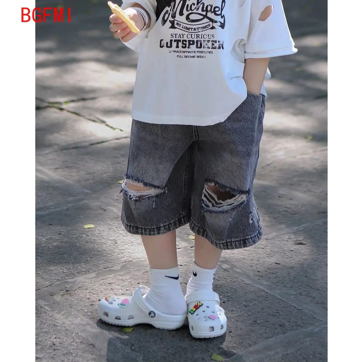 Kids Clothes Boys Letter Short Sleeved T-shirt Tops Denim Shorts Two Piece Suits 2025 Summer New Korean Fashion Streetwear Suits image 4