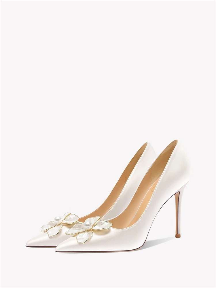 

Весенние туфли на шпильке с острым носком, неглубокие шелковые свадебные туфли со стразами и жемчужной пряжкой, банкетные женские туфли большого размера маленького размера