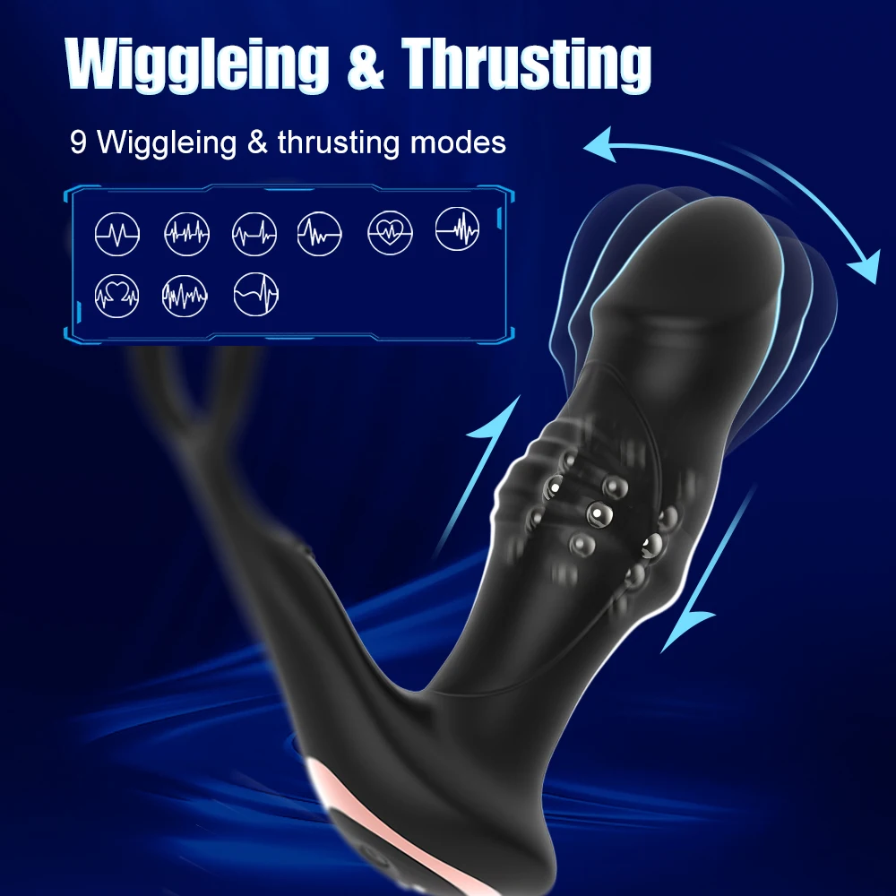 Male Thrusting Prostate Massager Rotating Anal Vibrator Butt Plug Testicle Stimulator Delay Ejaculation Ring Sex Toys For Men