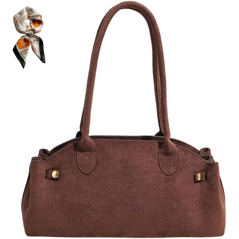 

Women's Faux Suede Shoulder Bag,Large Capacity Trendy Brown Tote Purse,Fall Retro Fashion Underarm Work Handbag