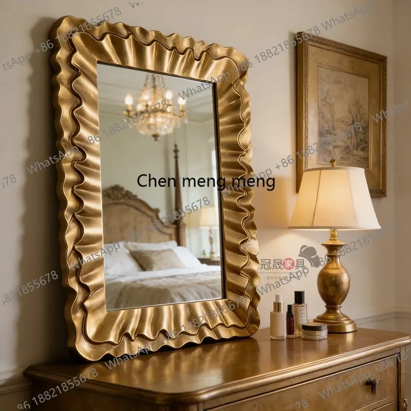 a50 European retro carved makeup mirror, bathroom wall-mounted luxury bathroom mirror, living room entrance light luxury