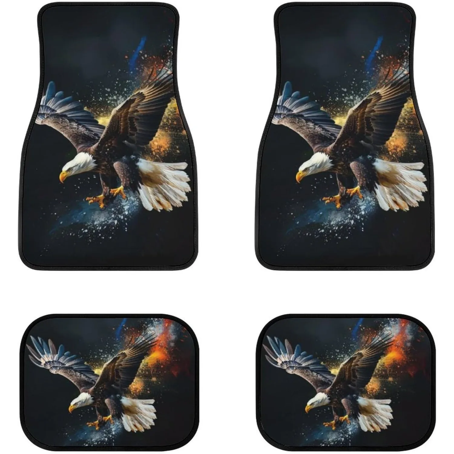 4pcs Bald Eagle Flying All-Weather Fit Car Liners Compatible For SUV, Vans, Sedans, Trucks - Heavy-Duty Auto With Bald Eagle, Ve