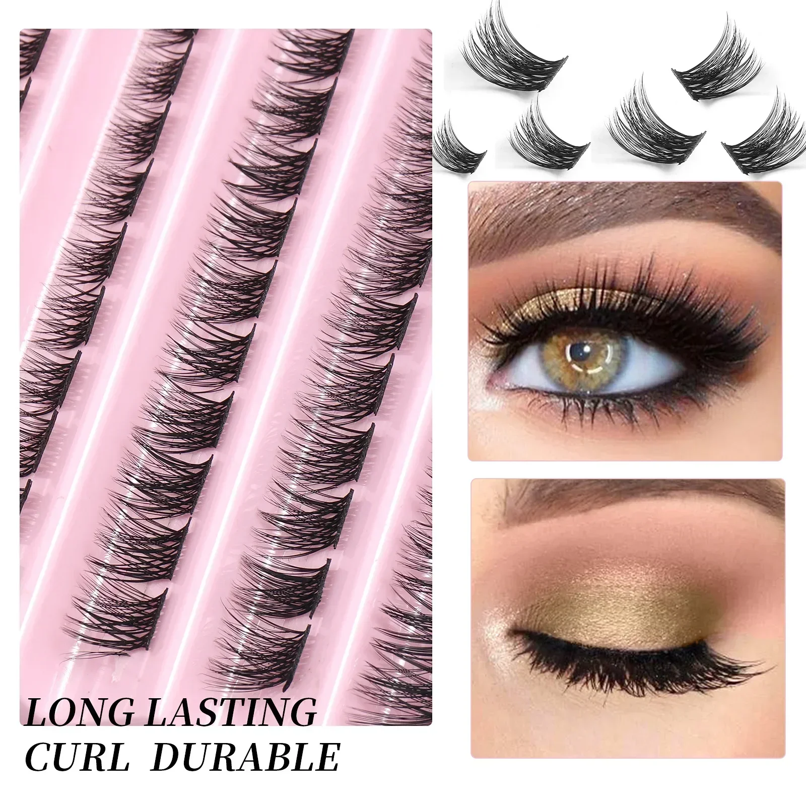 Lash Extension Kit 120/140 Lash Clusters with Lash Bond and Seal and Applicator Thin Soft Fluffy Reusable False Eyelashes 8-16mm