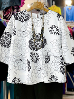 ZANZEA Vintage Print Blouse Women Fashion Tops 2025 Casual 3/4 Sleeve Round Neck Loose Shirts Summer Pockets Ladies Blusas Mujer