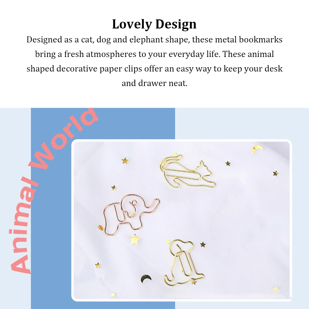 30Pcs Paper Clip Animal Shape Envelope Clips Bookmark Pin Multicolor