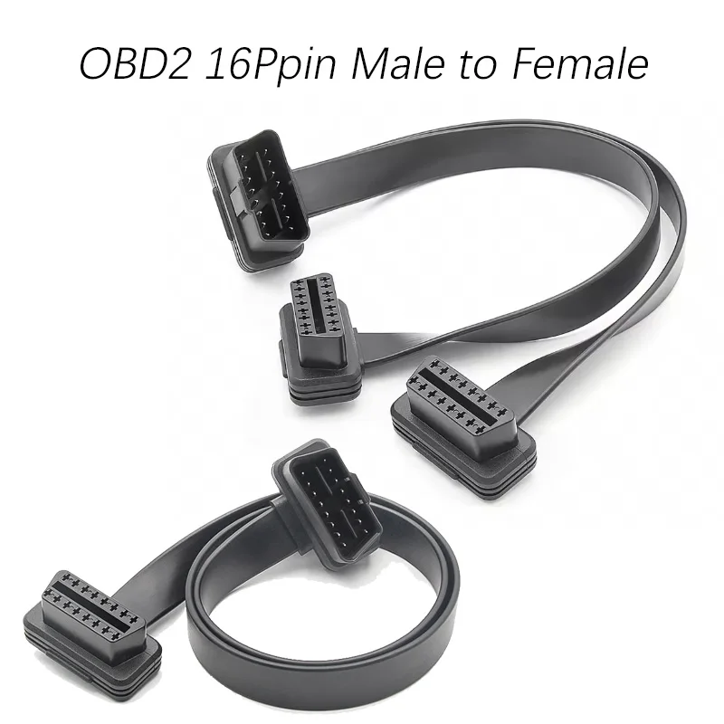 

30cm Flat 16 Pin Flat Low Profile Socket Cable OBD2 OBDII 16Pin Male To Female Car Scanner Extension Cable Connector Diagnostic