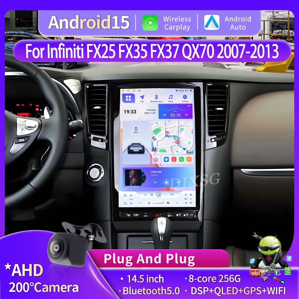 14.5”Android15 Qualcomm 6125 For Infiniti FX25 FX35 FX37 QX70 2007-2013 Car Radio Stereo Tesla Screen GPS Navigation Carplay 4G