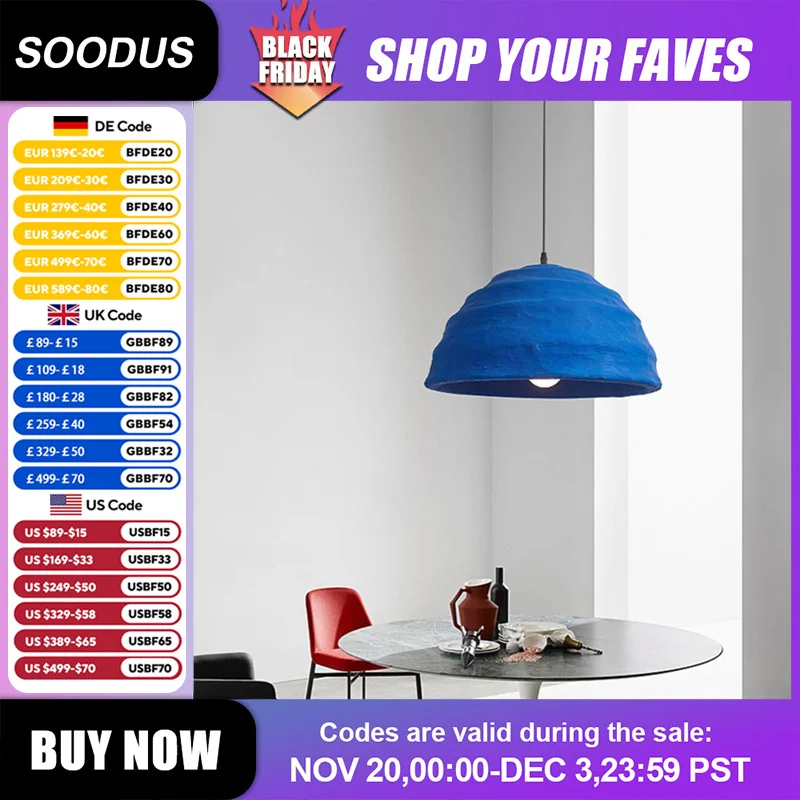 Klein Blue Nachttischlampe E27 Glühbirne Pendelleuchte LED 5-10 ㎡ Deckenleuchte mit Bestrahlung, 49 cm Durchmesser, für Esszimmer-Dekorationsleuchte