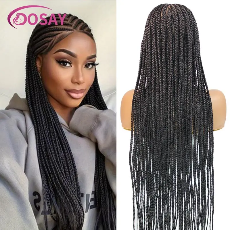 36" Synthetic Full Lace Braided Wigs For Black Women Knotless Box Braided Wig Cornrow Full Lace Frontal Braids Wig African Hair