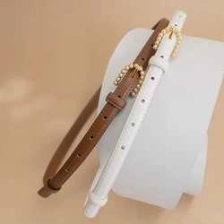 Elegant Women's Pearl Belt Simple Adjustable Gold Buckle Thin Belt For Ladies Dress Skinny Waistband Decorative Dress Jeans