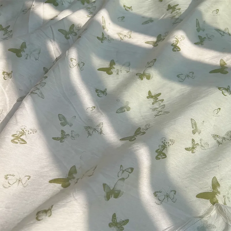 

145cm*50cm Tencel Printed Fabric Summer Green Butterfly Suitable For Dresses Handmade DIY Curtains Tablecloths