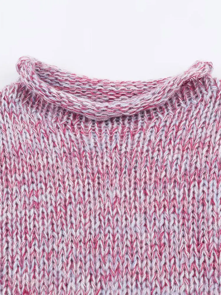 NLZGMSJ mujeres 2025 Otoño Invierno Vintage manga corta mujeres Color bloqueado suéteres de punto cálido mujer moda dulce jerseys ﻿