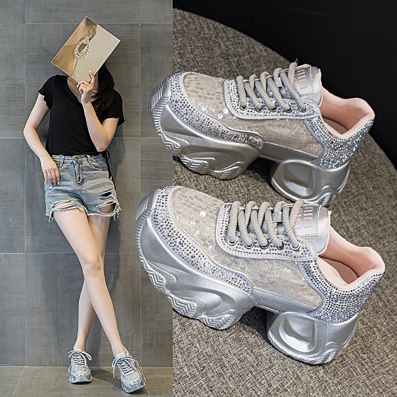 

Mesh Dad Shoes Women's 2026 Spring/Summer New Versatile Water Diamond Thick Bottom Casual Sports Shoes
