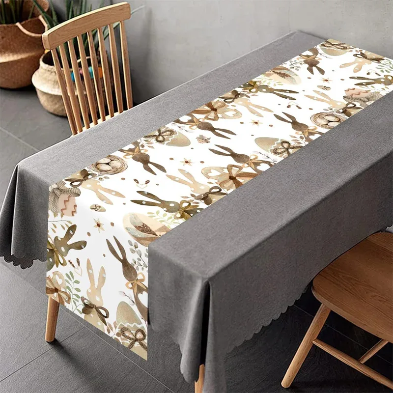 VIKAMA Easter Bunny Table Runner with Rabbit and Easter Egg Patterns, Reusable Table Decoration for Holiday Parties