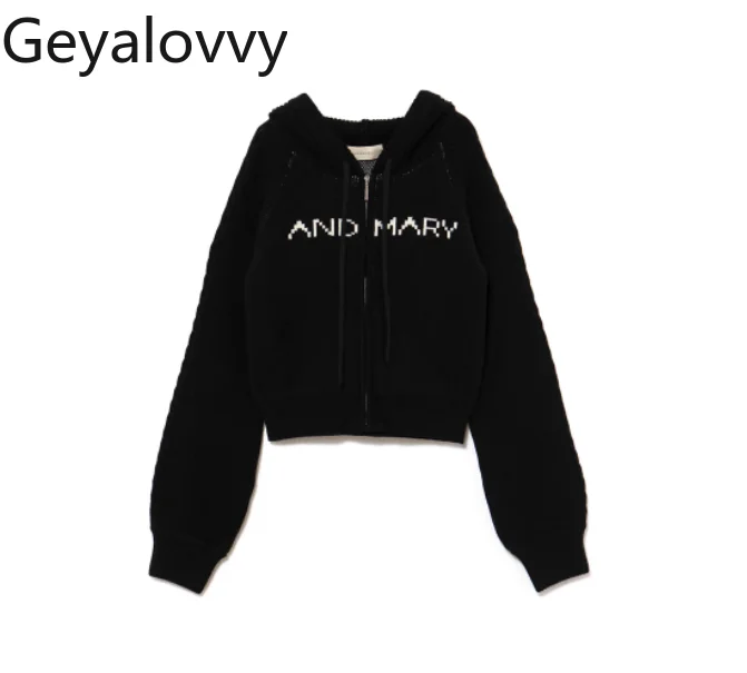 النمط الياباني الحلو متعدد الاستخدامات للفتيات رسالة الجاكار سستة محبوك كم طويل مقنع سترة قصيرة سستة + بروتيل