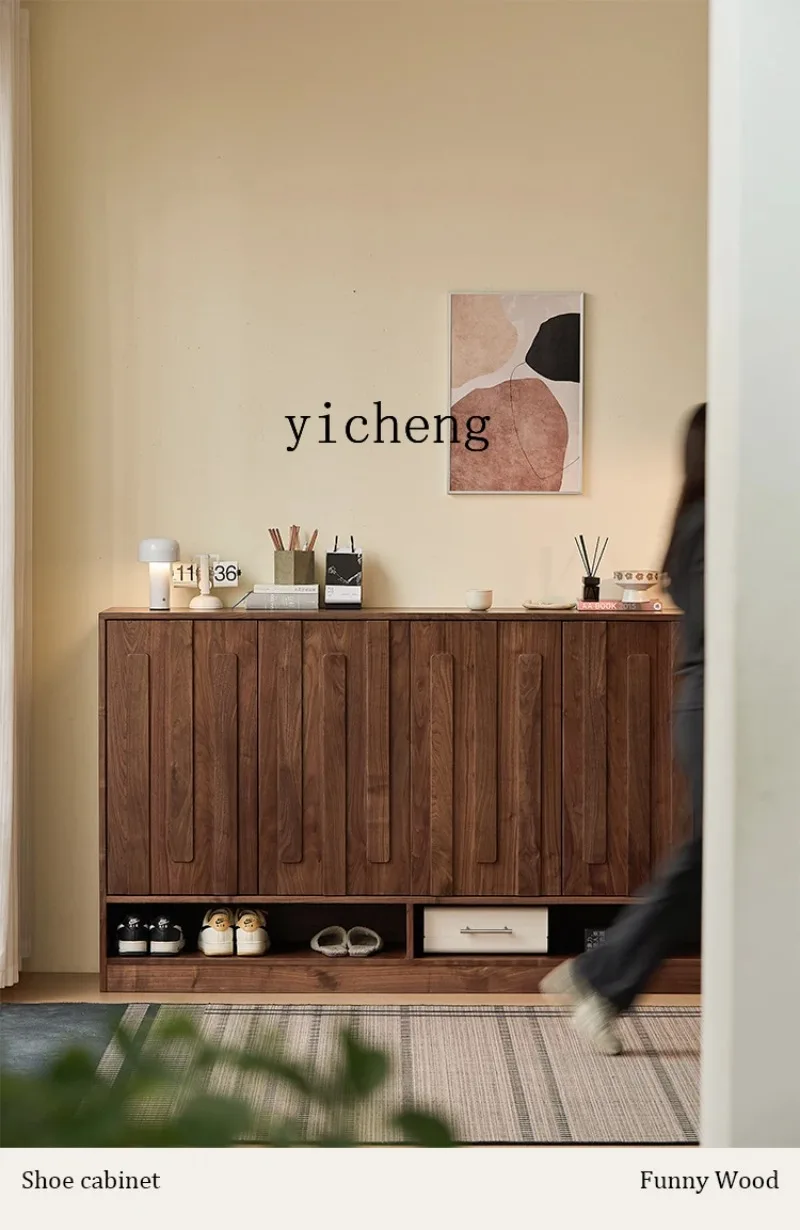 Furniture Household Black Walnut Solid Wood Shoe Cabinet Storage Cabinet
