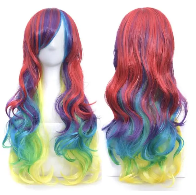 70cm Long Curly Synthetic Hair Women's Wig Hairpiece Blue Yellow Pink Rainbow Party False Hair Cosplay Wigs for Women