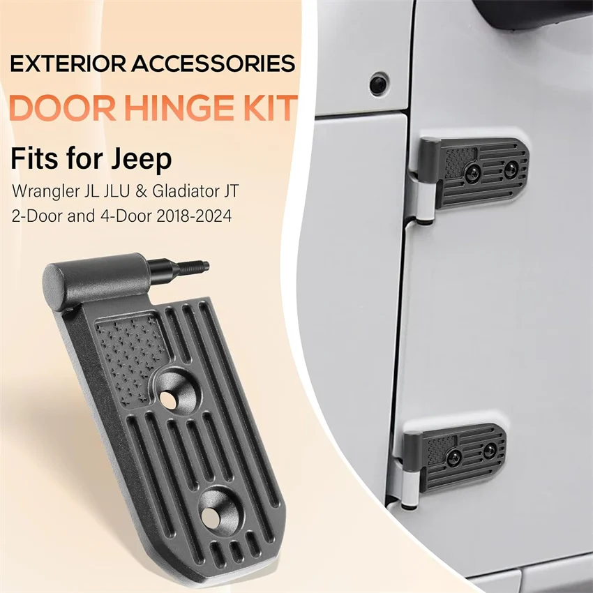 ANX 8-teiliges, robustes Türscharnier-Set aus Aluminium mit US-Flaggenmuster, passend für Wrangler JL JLU & Gladiator JT 2018-2024 Sport Sahara Rubicon – Detail 3