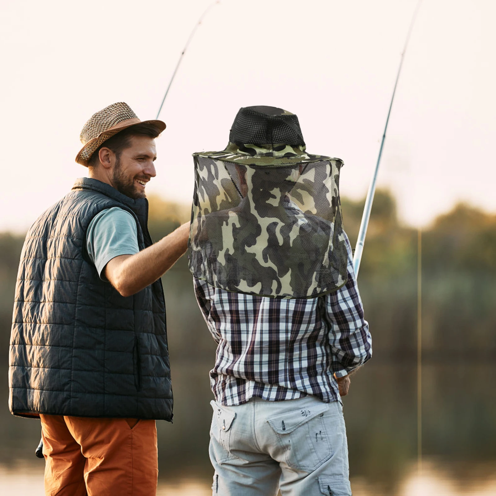 

Camouflage Net Hat Summer Travel Sunshade 4 Colors Fishing Hat Wide Brim Hats for Men Women Washable Outdoor Use