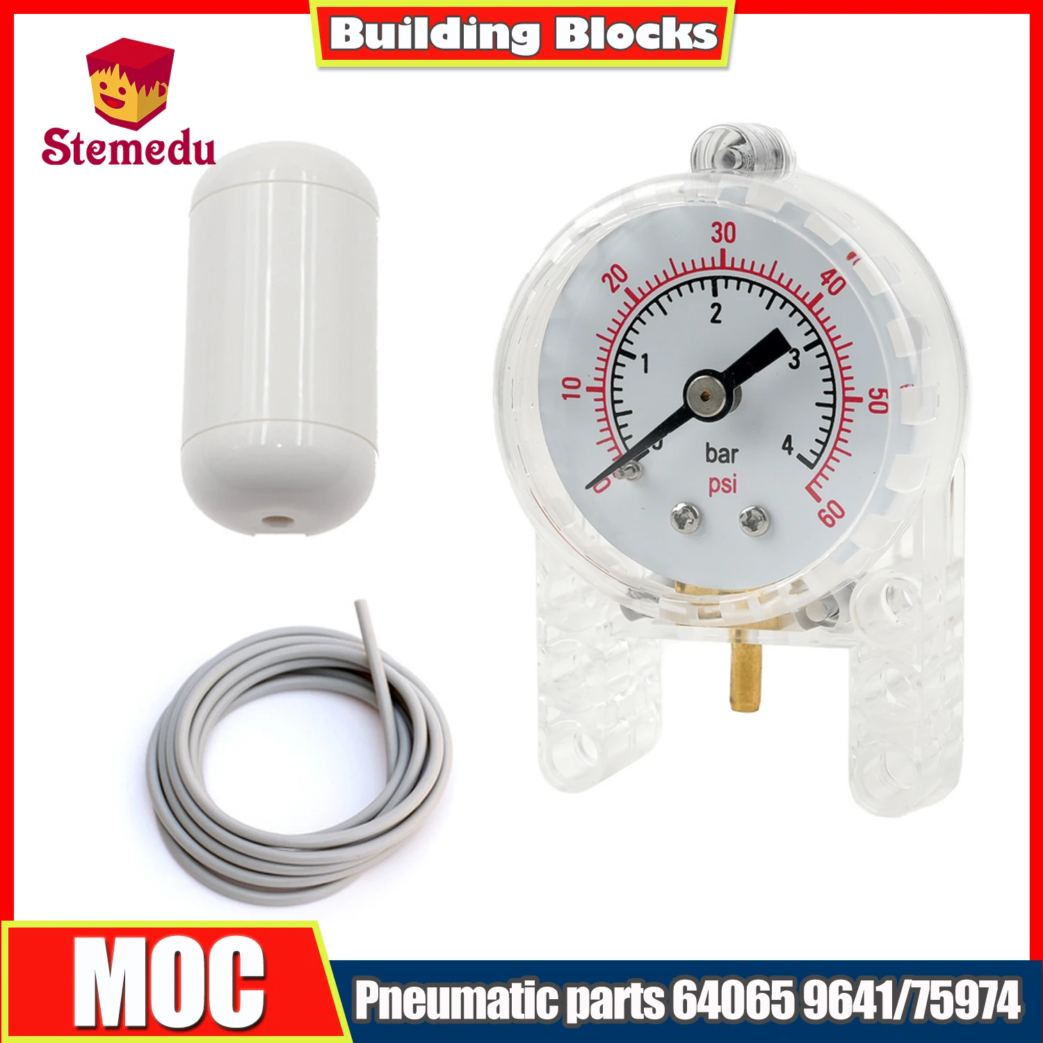 

MOC Technical Parts Pneumatic Air Pump Tank Bricks Barometer Hose Tube Compatible 47225 19476 19482 19475 47223 Cylinder
