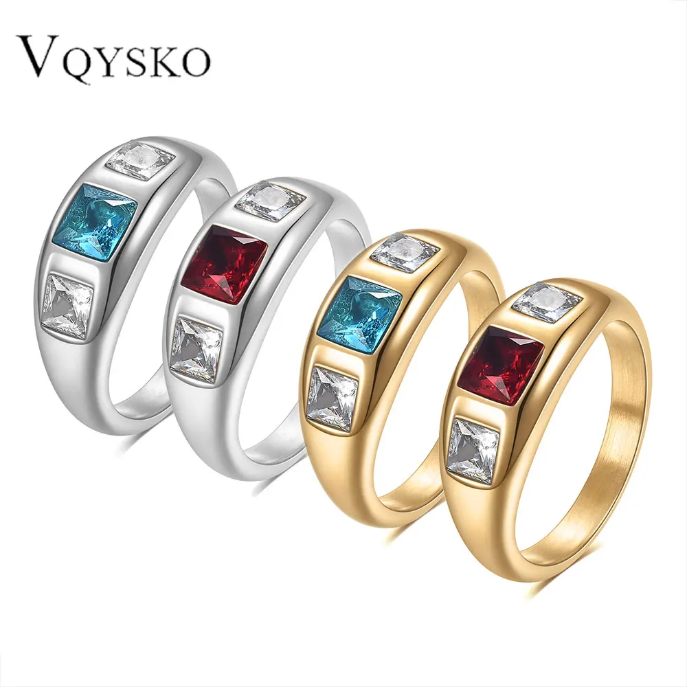 Exquisite Colorful Trizircon Rings for Women Irregular Matte Stainless Steel Ring Personality Jewelry Hip Hop Girls Accessories