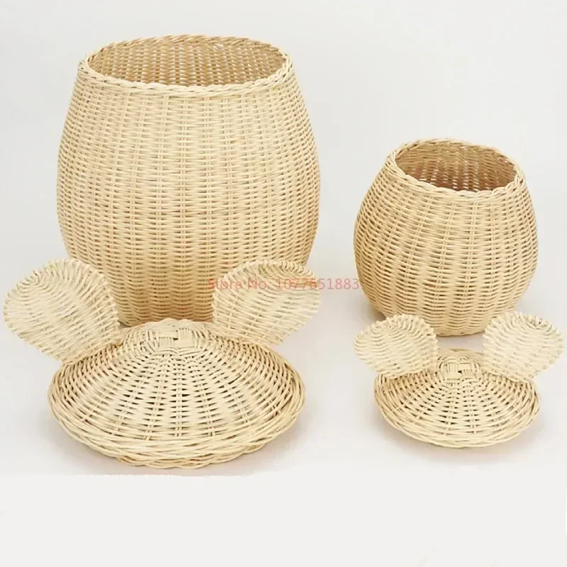 Rattan Woven Storage Basket Mouse Shaped Toy Decorating Sundries Storage Box Nordic Style Handcrafted Woven Storages Baskets