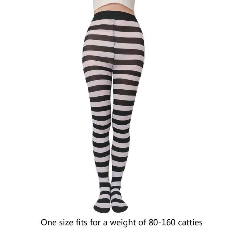 Q0KE Breathable Skinny Leggings Soft Striped Long Tights Casual High Waist Elastic Leggings Women Horizontal Striped Tights