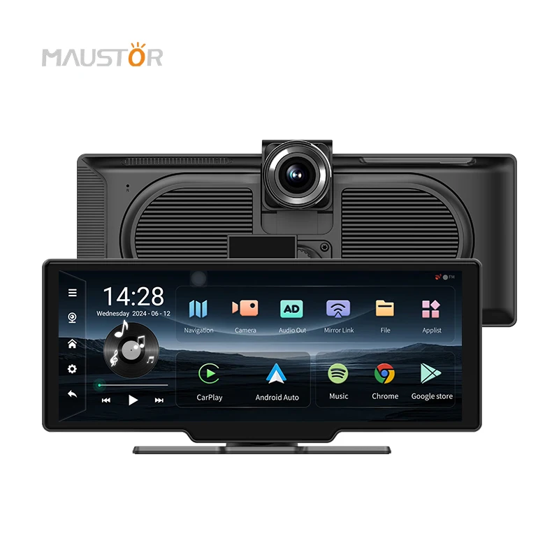 Maustor 10.26 Inch Android 13 Portable Car DVD Player With Dual Camera Dvr Wireless Carplay Universal Car Smart Screen
